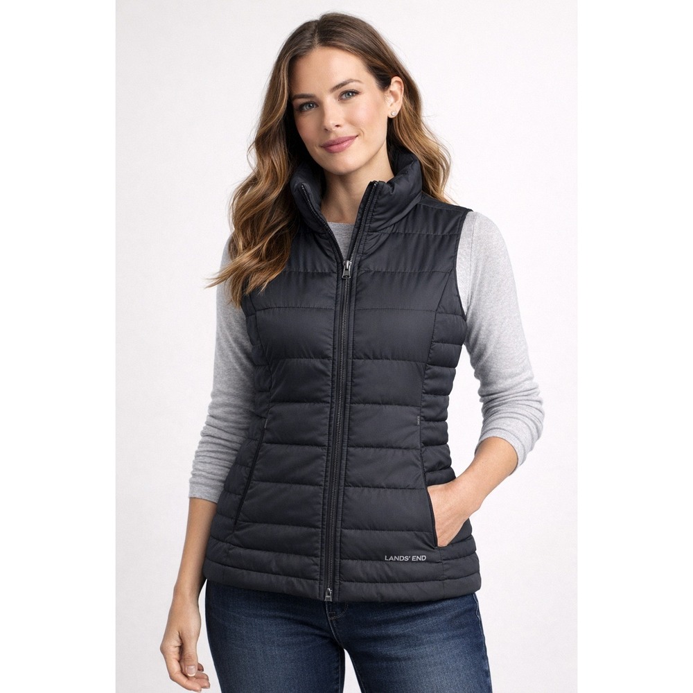 Lands End Puffer Vest Small 6-8 Black Down Fill Quilted Outdoor Winter Gorpcore